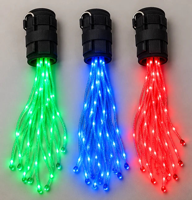 طقم إضاءة LED للخيل – حزام صدر وأربعة أشرطة للسيقان وضوء ذيل بطول 100 سم – قابل للتعديل لجميع الأحجام