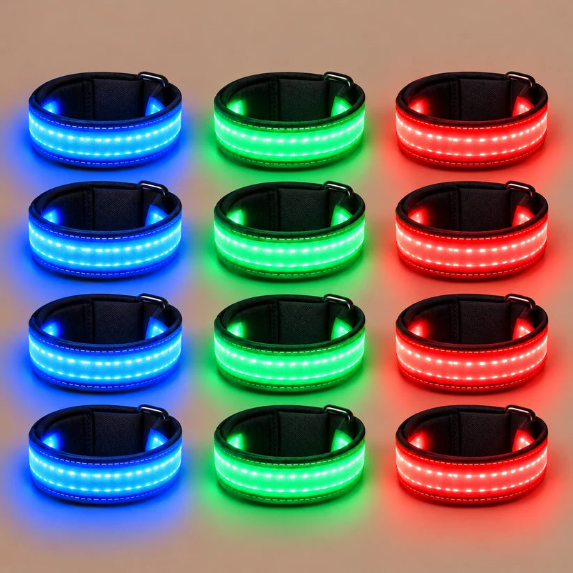 طقم إضاءة LED للخيل – حزام صدر وأربعة أشرطة للسيقان وضوء ذيل بطول 100 سم – قابل للتعديل لجميع الأحجام